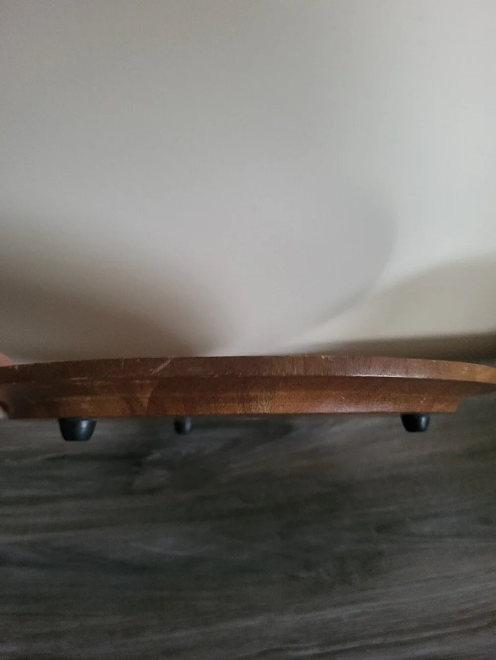 Vintage Dolphin Teak Wood Round Serving Tray 1970s